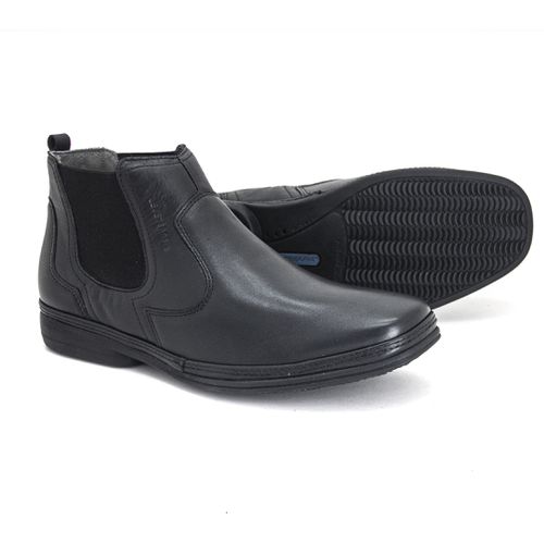 Bota social masculina Leve Couro Preta Com Elastic... - Levecomfort Calçados