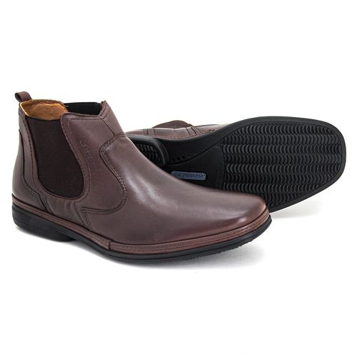 Bota social masculina Leve Couro Cafe Com Elastico... - Levecomfort Calçados