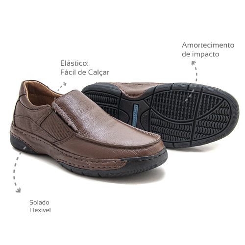 Sapato Casual em couro Troy com elástico Leveterap... - Levecomfort Calçados