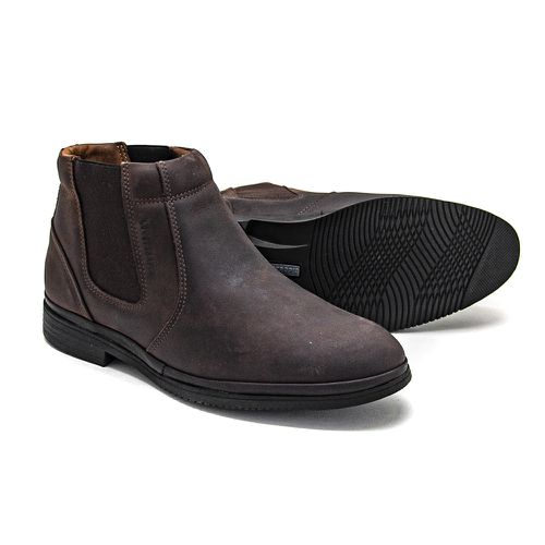 Bota Social Masculina Conforto Couro Café Elástico... - Levecomfort Calçados