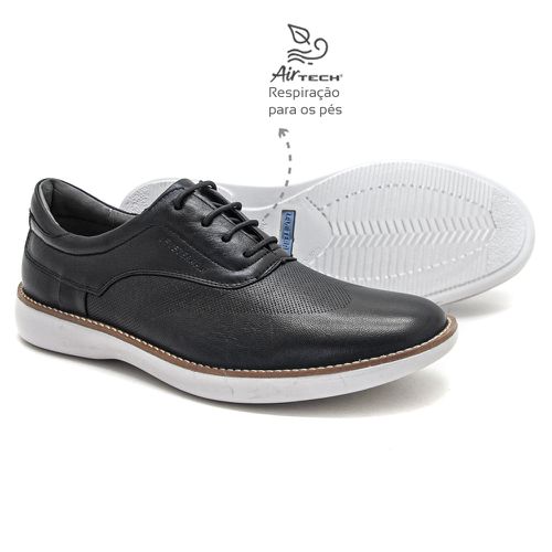 Sapato Casual Couro Carneiro Preto Leveterapia - 4... - Levecomfort Calçados