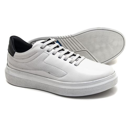 Sapatênis Casual com Elástico Couro Branco Leveter... - Levecomfort Calçados