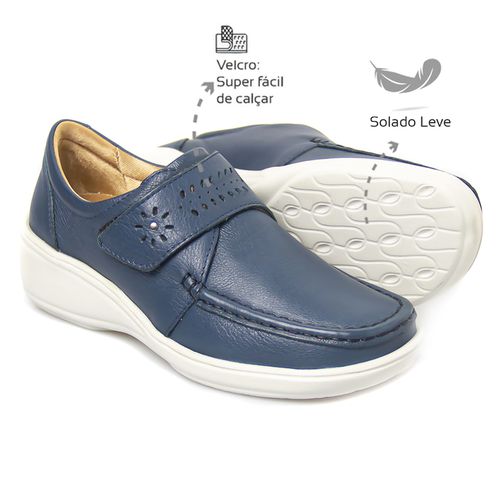 Sapato Mocassim Feminino Confortável Velcro Marinh... - Levecomfort Calçados