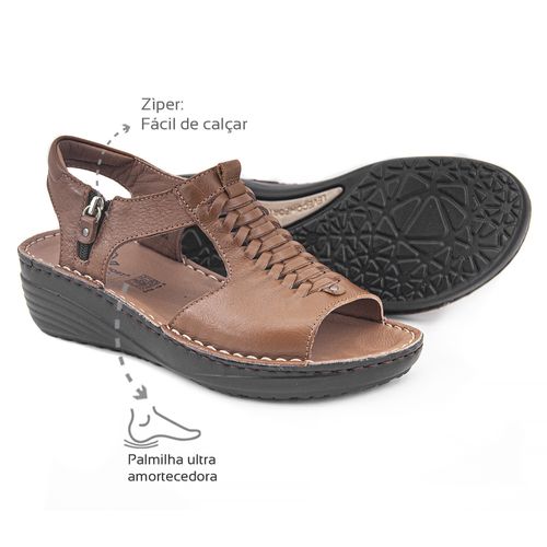 Sandália com Zíper em Couro Whisky Levecomfort - ... - Levecomfort Calçados