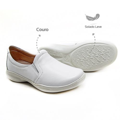 Tênis Feminino Confortável elástico Couro Branco L... - Levecomfort Calçados