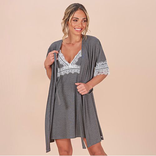 ROBE COM RENDA VISCOLYCRA - CINZA - 1501074-CINZA - Loik