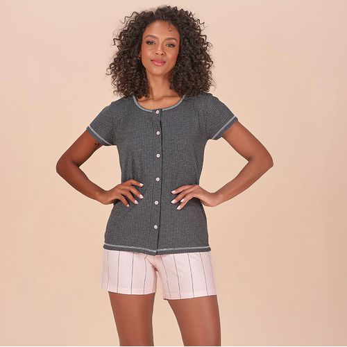 PIJAMA ABERTO RIBANA SHORT VISCOLYCRA LISTRADA - L... - Loik