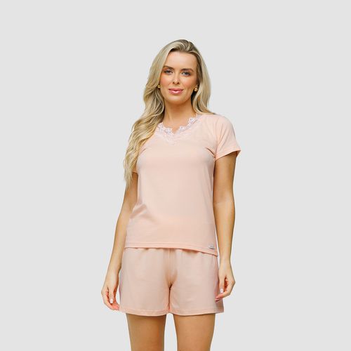 PIJAMA MALHA COM DETALHES EM RENDA - LARANJA - 170... - Loik