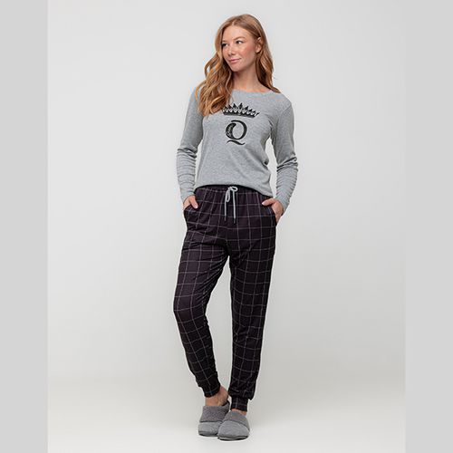 PIJAMA BLUSA MESCLA RIBANA C/ SILK CALÇA JOGGER MO... - Loik