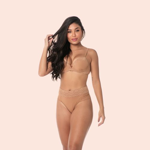 SUTIÃ MEIA TAÇA COM BOJO E ARO EM MICROFIBRA E REN... - Loik