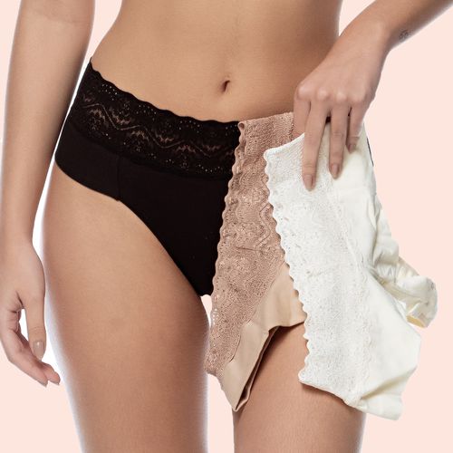 KIT CALCINHA ALGODÃO CÓS EM RENDA - COM 03 PEÇAS -... - Loik