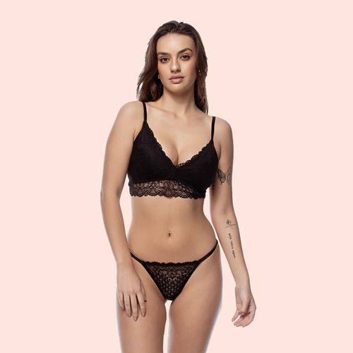 FIO STRING COM REGULAGEM EM RENDA - PRETO - 0255-P... - Loik