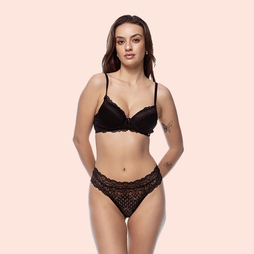 CALCINHA FIO DUPLO CÓS EM RENDA - PRETO - 0444-PRE... - Loik