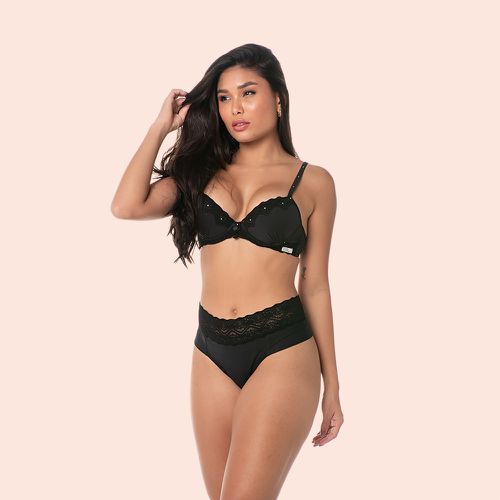 SUTIÃ MEIA TAÇA COM BOJO E ARO EM MICROFIBRA E REN... - Loik