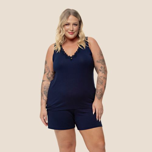 1901016 PIJAMA REGATA COM RENDA - AZUL MARINHO - 1... - Loik