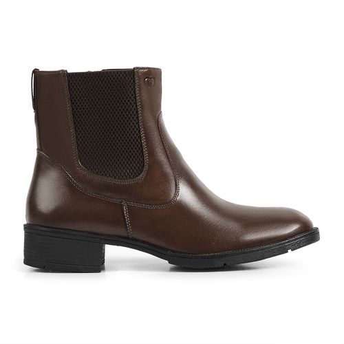 Bota Feminina Coturno Cano Curto Couro Chocolate -... - LOJA CALPRADO