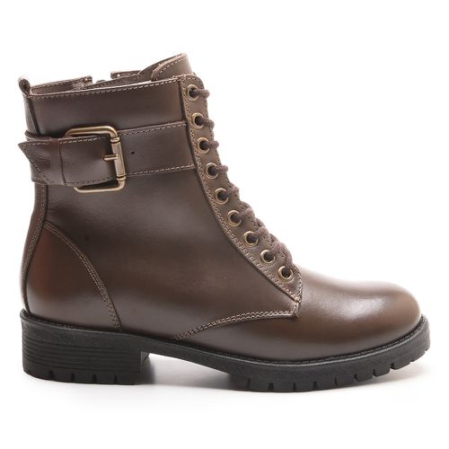 Bota Coturno Kader Woman Feminino Café Cadarço Met... - LOJA CALPRADO