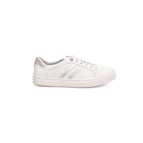 Tênis Casual em Couro Branco com Detalhes Prata Ca... - LOJA CALPRADO
