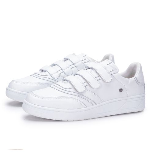 Tênis Casual Feminino de Couro Branco Calce Fácil ... - KÉFFOR Calçados