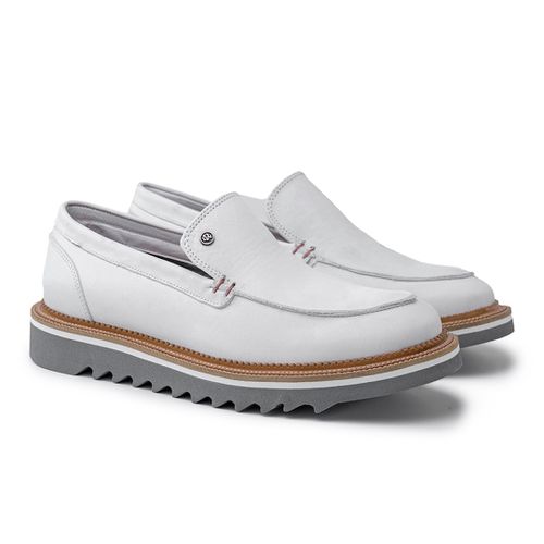 Sapato Casual Bolt Em Couro Legitimo - Branco Alvejado E L