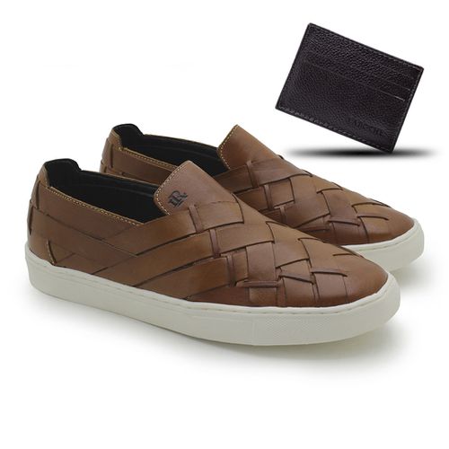 Slip em Couro Stratus Masculino Tan + Brinde Porta Cartão