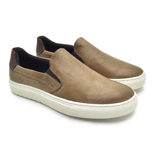 Slip On Yate Masculino Connect em Couro - Areia/Whisky