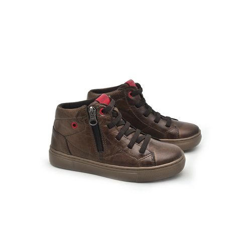 Sapatenis Stratus Infantil em Couro - Chocolate/Vermelho