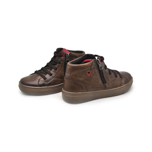 Sapatenis Stratus Infantil em Couro Chocolate Vermelho