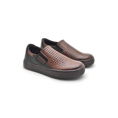 Slip On Yate Infantil Stratus em Couro - Mogno/Preto