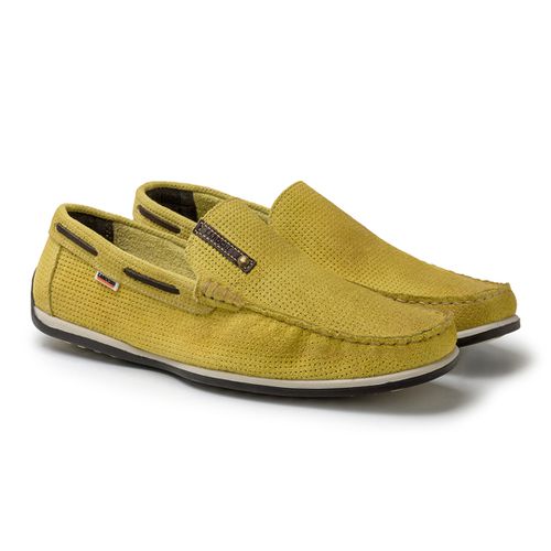 Mocassim Paraty Masculino de Couro Amarelo E L Cal ados Laroche