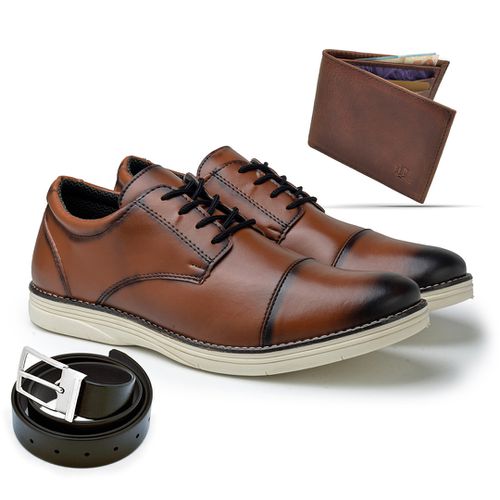 Sapato Masculino LRC Oxford - Whisky + Grátis Carteira e Cinto