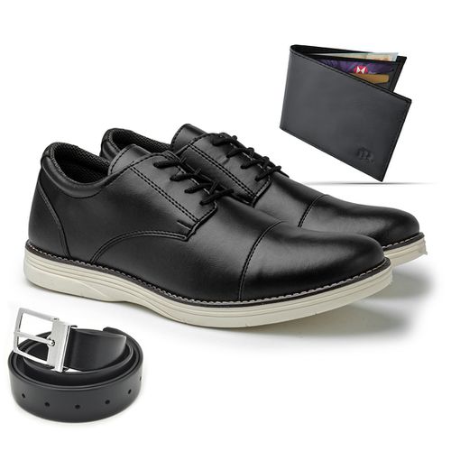 Sapato Masculino LRC Oxford - Preto + Grátis Carteira e Cinto