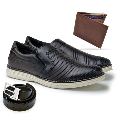 Sapato Masculino LRC Oxford - Café + Grátis Carteira e Cinto