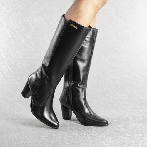 Bota Feminina Cano Alto com Salto Bloco em Couro L... - Loja Miuzzi