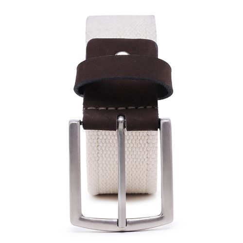 Cinto masculino casual em gorgurão cor natural e couro legítimo marrom 4 cm largura - Loja Pierrô | Calçados Masculinos e Femininos