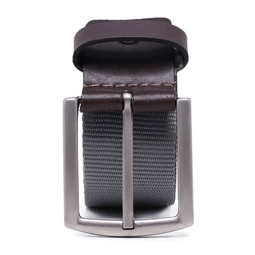 Cinto masculino casual em gorgurão cor cinza e couro legítimo marrom 4 cm largura - Loja Pierrô | Calçados Masculinos e Femininos