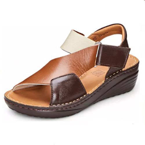 Sandália Feminina anatômica couro legítimo cor café com creme - Loja Pierrô | Calçados Masculinos e Femininos