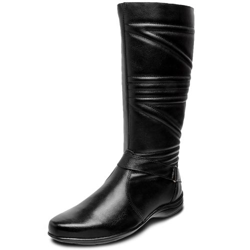 Bota Rasteira conforto cano longo com detalhes couro legítimo cor preto - Loja Pierrô | Calçados Masculinos e Femininos