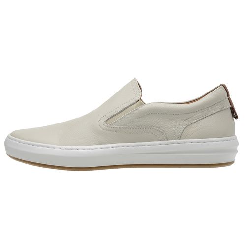 Tênis masculino slip on em couro legítimo cor gelo - Loja Pierrô | Calçados Masculinos e Femininos
