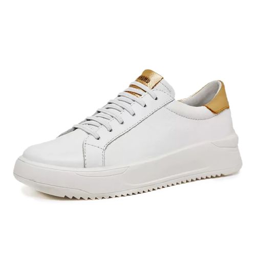 Tênis feminino casual couro legítimo cor branco com detalhe dourado - Loja Pierrô | Calçados Masculinos e Femininos