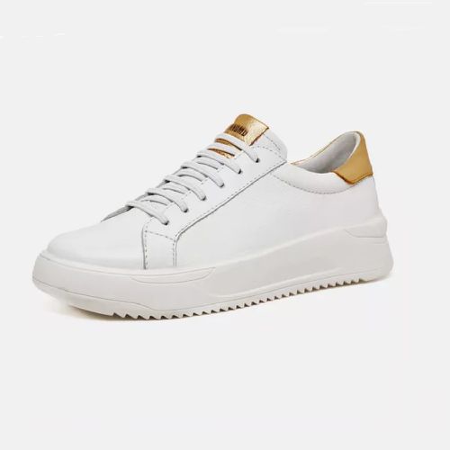 Tênis feminino casual couro legítimo cor branco com detalhe dourado - Loja Pierrô | Calçados Masculinos e Femininos