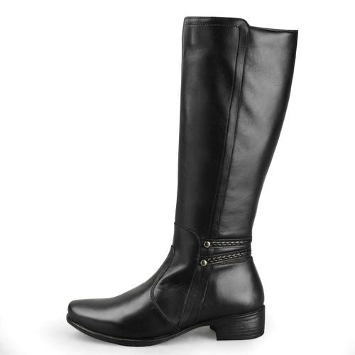 Bota Montaria feminina conforto cano alto couro legítimo cor preto com detalhes - Loja Pierrô | Calçados Masculinos e Femininos