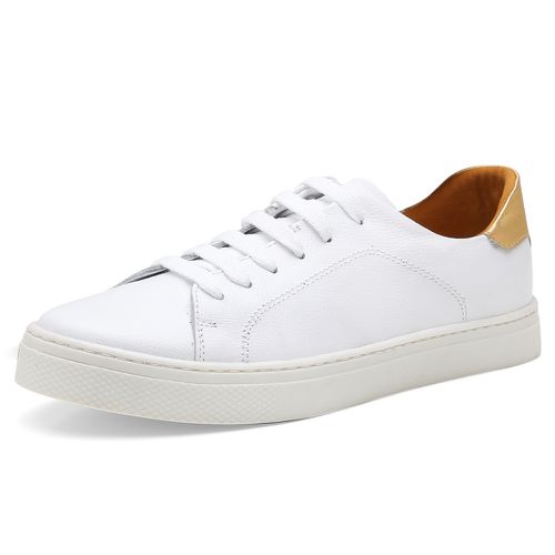 Tênis Feminino Slip On Couro Legítimo Pierrô - Branco com Detalhe Ouro - Loja Pierrô | Calçados Masculinos e Femininos