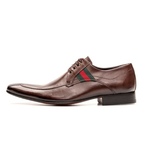 Sapato Social Derby de amarrar couro legítimo cor marrom sola em couro cor vermelha - Loja Pierrô | Calçados Masculinos e Femininos