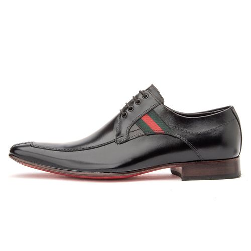 Sapato Social Derby de amarrar couro legítimo cor preto sola em couro cor vermelha - Loja Pierrô | Calçados Masculinos e Femininos