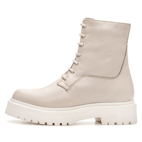 Bota Coturno feminina plataforma tratorada couro legítimo cor off white - Loja Pierrô | Calçados Masculinos e Femininos