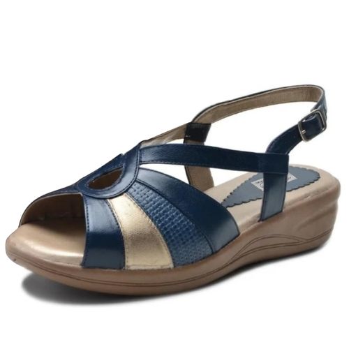 Sandálias Feminina conforto ortopédica couro legítimo cor azul marinho com detalhes - Loja Pierrô | Calçados Masculinos e Femininos