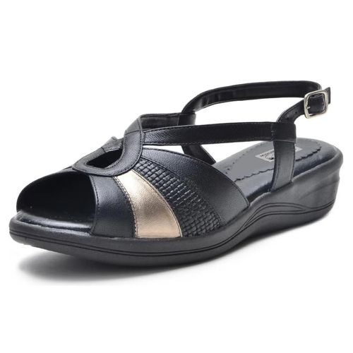 Sandálias Feminina conforto ortopédica couro legítimo cor preta com detalhes - Loja Pierrô | Calçados Masculinos e Femininos