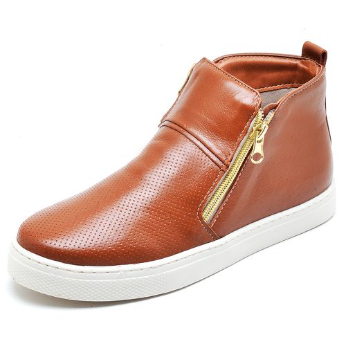 Tênis feminino slip on couro legítimo cano alto cor caramelo - Loja Pierrô | Calçados Masculinos e Femininos