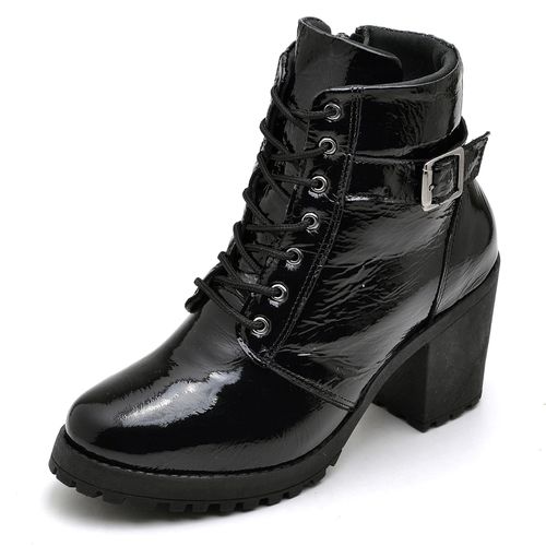 Coturno Feminino saltos altos couro legítimo verniz cor preto - Loja Pierrô | Calçados Masculinos e Femininos